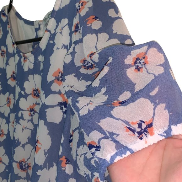Women's Floral Tops | Blue Feminine Top | Short Puff Sleeves Top Size XS - Picture 5 of 8